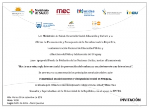 Presentación del Libro: “Maternidad en Adolescentes y Desigualdad Social en Uruguay. Análisis territorial desde la perspectiva de sus protagonistas en barrios de la periferia crítica de Montevideo”