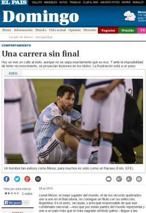 Impresión de pantalla de la nota publicada en el portal de El País
