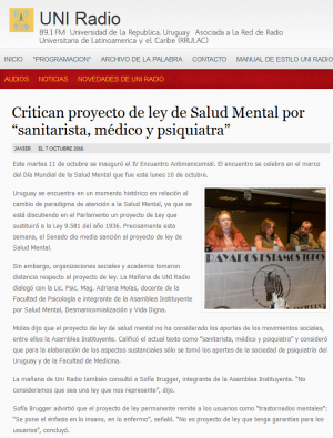 "Critican proyecto de ley de Salud Mental por 'sanitarista, médico y psiquiatra'" 