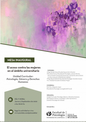 Mesa Inaugural: El acoso contra las mujeres en el ámbito universitario: un problema de derechos humanos El 3 de setiembre a las 18:00 horas e