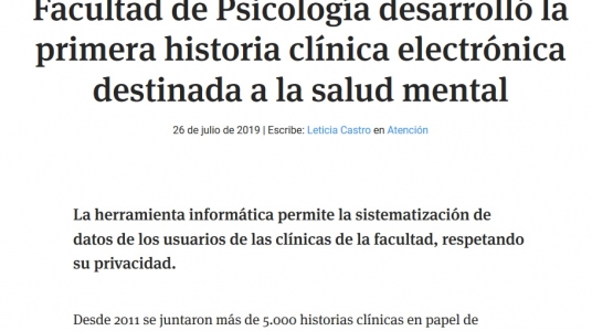 captura de pantalla de la portada de La Diaria: Facultad de Psicología desarrolló la primera historia clínica electrónica destinada a la salud mental