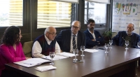 Vicepresidenta de ASSE, Marlene Sica, el rector de la Udelar, Roberto Markarian, presidente de ASSE, Marcos Carámbula, gerente General de ASSE, Alarico Rodríguez, adjunto del directorio de ASSE, Miguel Fernández Galeano