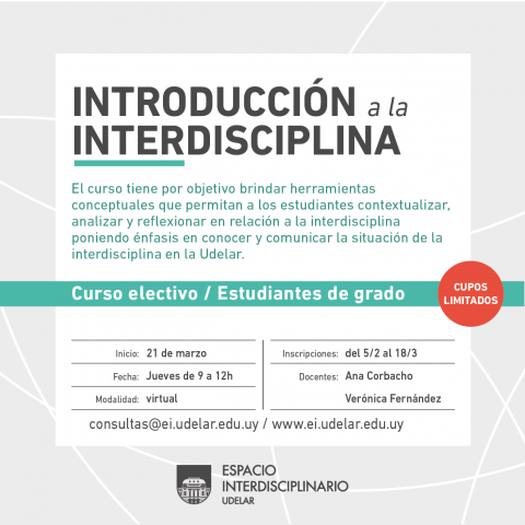 Inscripción al curso: Introducción a la Interdisciplina 2024 - Aproximaciones a las Prácticas Interdisciplinarias 