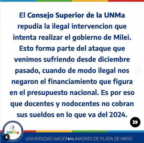 Declaración del Consejo Superior de la Universidad Nacional Madres de Plaza de Mayo (UNMa)