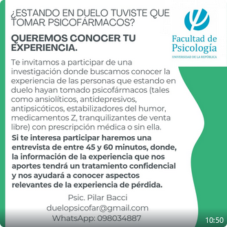 Voluntarios para estudio sobre el consumo de psicofármacos durante un duelo