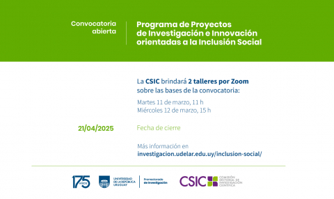 Convocatoria abierta: Programa de Proyectos de Investigación e Innovación orientadas a la Inclusión Social 