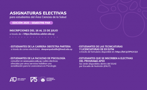 Inscripción a Unidades Curriculares Electivas para estudiantes del Área Ciencias de la Salud - Semestre Par