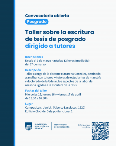 Abren inscripciones al taller sobre escritura de tesis de posgrado dirigido a tutores de la Udelar