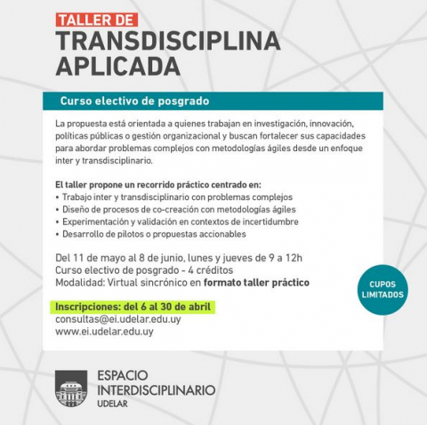 imagen de difusión del Taller de Transdisciplina Aplicada Edición 2026